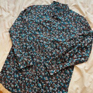 Perry Ellis Mens Slim Fit Button Down Floral Pattern Dress Shirt Size M